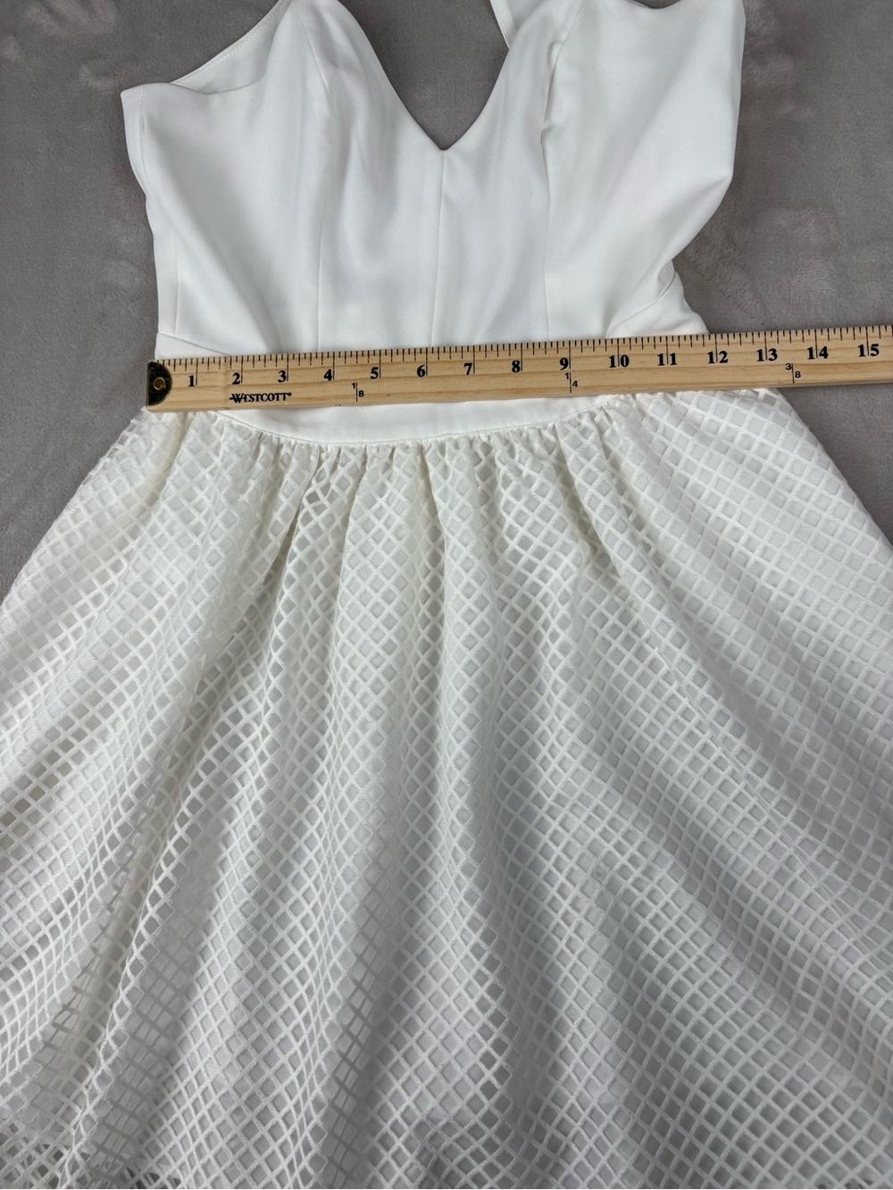 NBD XS White Mesh Overlay Midi Dress Ring Halter Fit Flare Party Cocktail Bridal - Picture 4 of 10